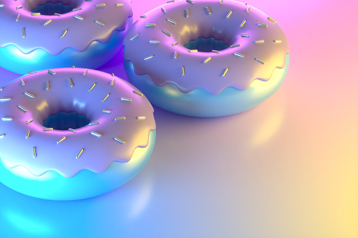 Donut on neon lighting background. Digitally generated image.