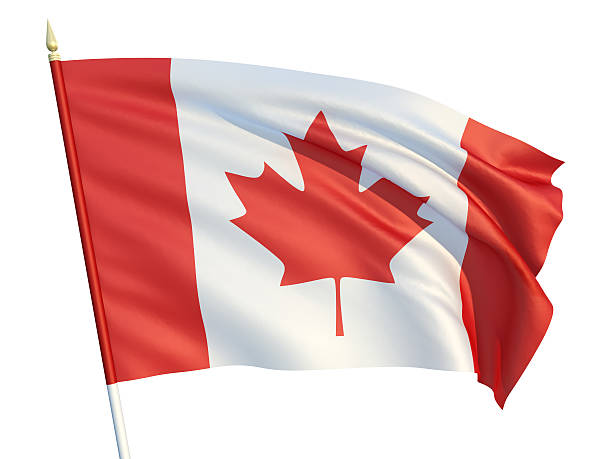 Canadian flag fluttering in the wind stock photo
