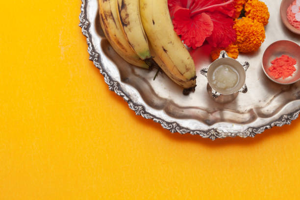 Beautifully Decorated Indian Pooja Thali for festival celebration to worship.