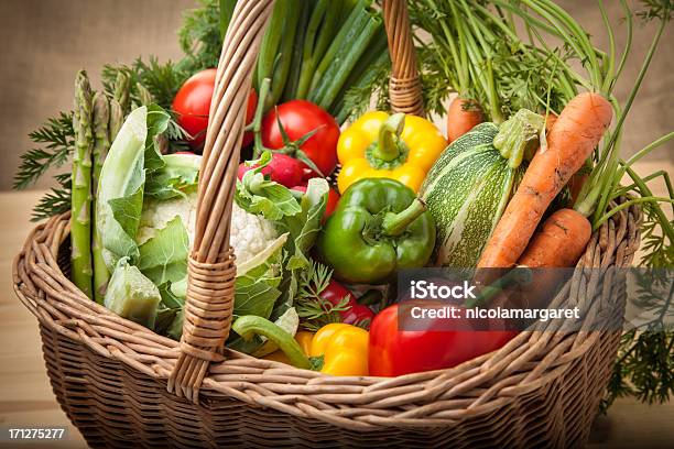 Frisches Gemüse In Einem Korb Stockfoto und mehr Bilder von Ansicht aus erhöhter Perspektive - Ansicht aus erhöhter Perspektive, Bauernmarkt, Blumenkohl