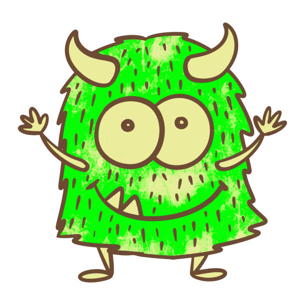illustrazioni stock, clip art, cartoni animati e icone di tendenza di personaggio divertente del fumetto del mostro verde - green monster