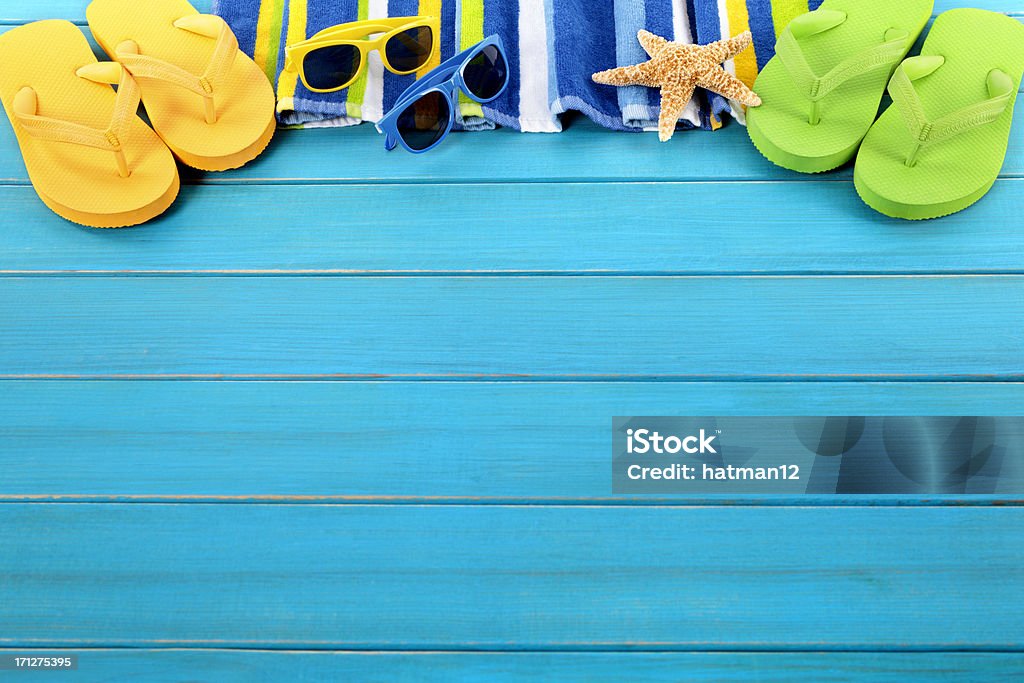 Bleu plage frontière avec terrasse - Photo de Au bord de libre de droits