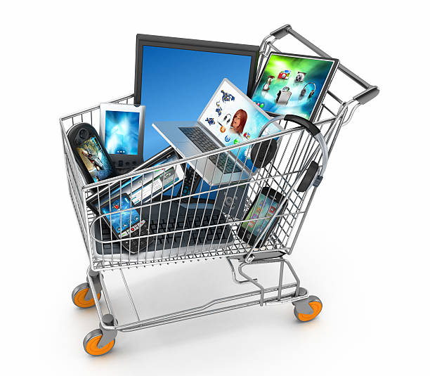 elektronik-shopping - hardware store store shopping cart shopping stock-fotos und bilder