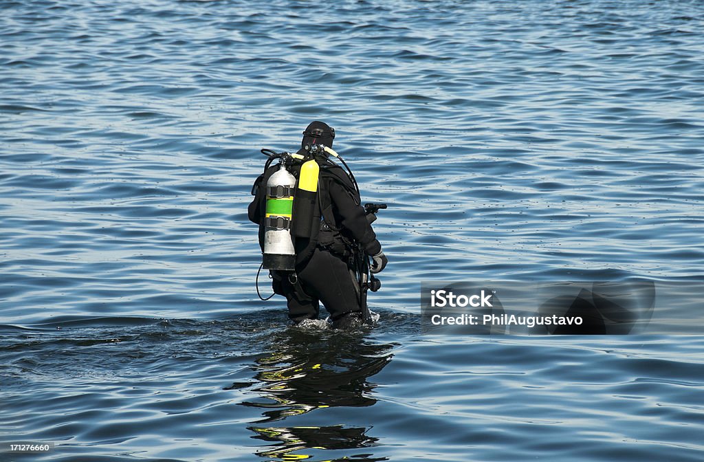 Nurkowanie diver wading na Puget Sound z Podwodny aparat fotograficzny - Zbiór zdjęć royalty-free (Mężczyźni)