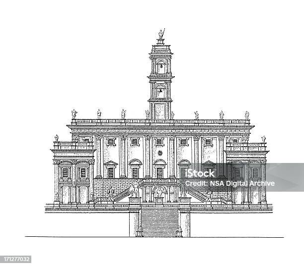 Palazzo Senatorio Rome Italy Antique Architectural Illustrations Stock Illustration - Download Image Now