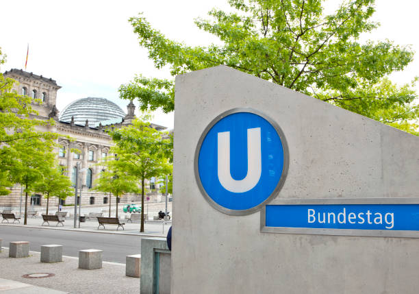 Bundestag subway next to german parliament building stock photo