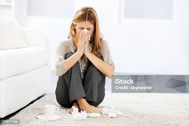 Young Woman Having A Flu Stock Photo - Download Image Now - Unpleasant Smell, Women, Females