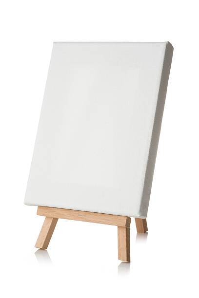 An isolated portrait blank canvas on an easel. Ideal for imposing artwork onto.