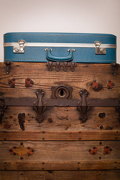 istock Retro, Blue Suitcase Sitting on Top of Antique Trunk 171278734