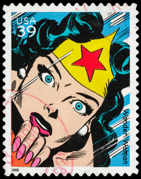 usa wonder woman briefmarke - postage stamp correspondence postmark macro stock-fotos und bilder