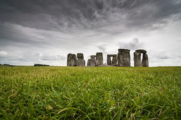 Low angle view  of Stonehenge prehistoric stone