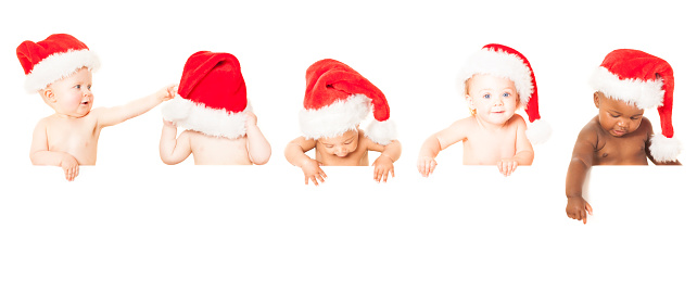 Cute christmas babies having fun together. Looking down at your advertisement. Please checkout our other baby images which are totally interchangeable with these babies: