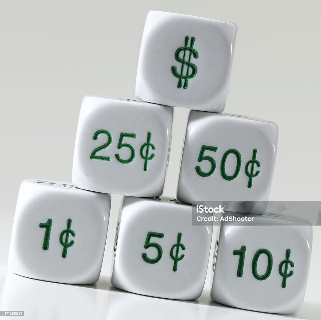 Dollars & Cents A group of dice with money values Banking Stock Photo