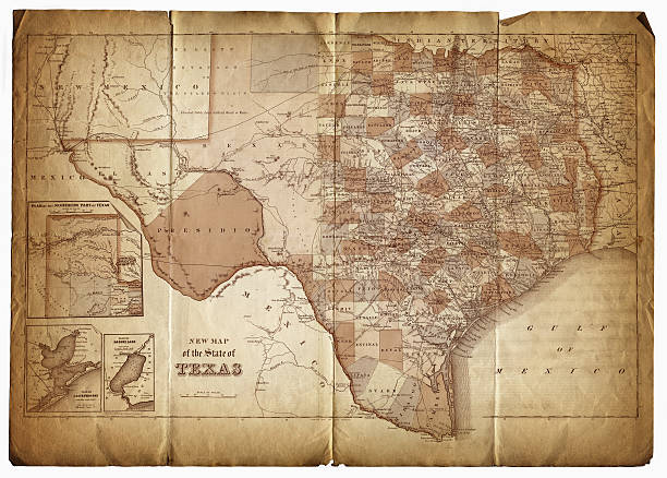 ilustraciones, imágenes clip art, dibujos animados e iconos de stock de mapa de texas, 1865 - vin01