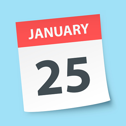 January 25. Calendar icon isolated on a blue background. Vector Illustration (EPS file, well layered and grouped). Easy to edit, manipulate, resize or colorize. Vector and Jpeg file of different sizes.