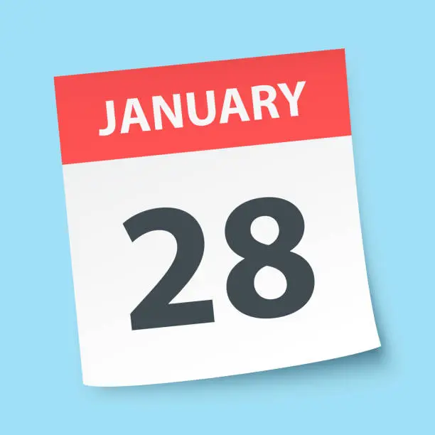 Vector illustration of January 28 - Daily Calendar on blue background