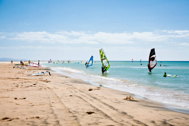 Windsurfing in Fuerteventura stock photo