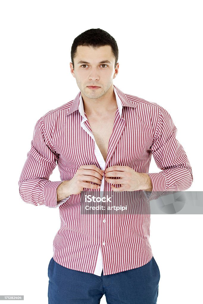 Giovane uomo Abbottonare la giacca - Foto stock royalty-free di Abbigliamento formale