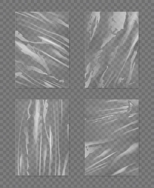 Vector illustration of Plastic foil. Realistic textures silver and white foil cellophane tape for food decent vector templates