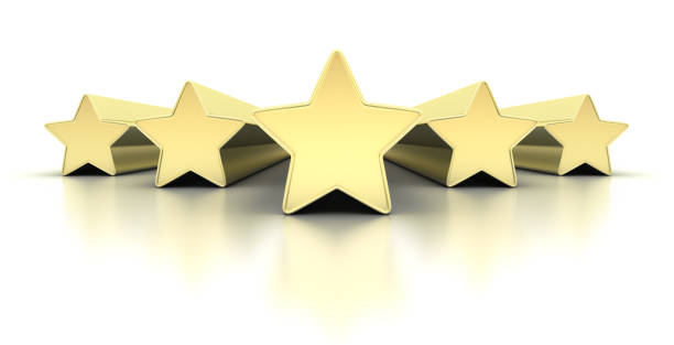 Five Stars 3d illustration. Clipping path included. first class stock pictures, royalty-free photos & images