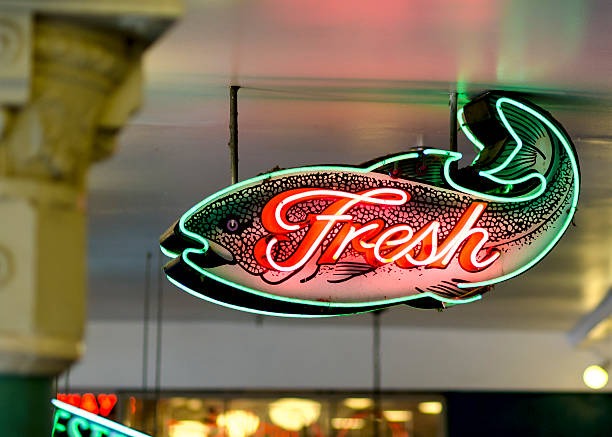 istock Classic Americana Neon Fresh Fish Shaped Sign 171283339