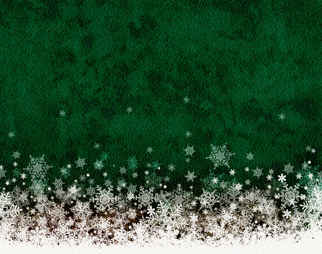Christmas green watercolor background illustration with dancing snowflakes