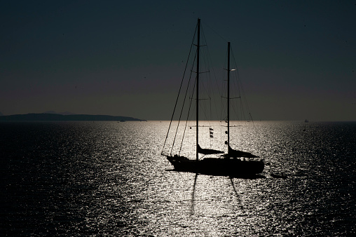 Anchored Yacht at sunset