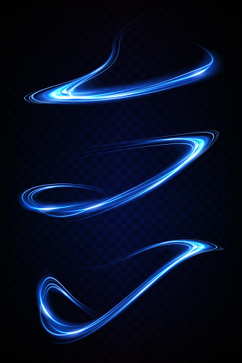 Abstract light lines of speed movement, blue colors. Light everyday glowing effect. semicircular wave, light trail curve swirl, optical fiber incandescent design.
