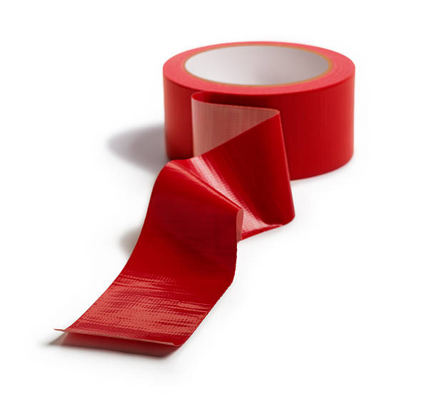 adesivos de fita vermelha isolado sobre branco - red tape” imagens e fotografias de stock
