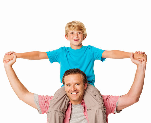 istock Son Sitting on His Dad's Shoulders - Isolated 171286237