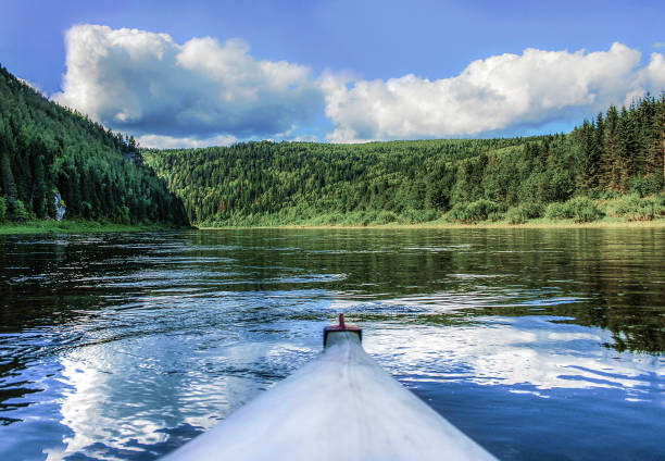Along the river on a boat