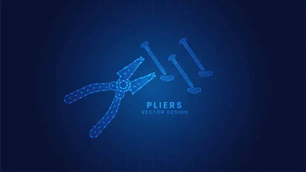 Vector illustration of Pliers pincers, a hand tool. Repair or building concept. Polygon outline style