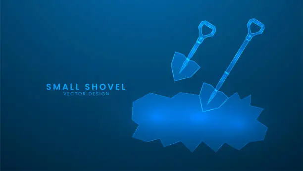 Vector illustration of Shovel for digging and construction. Repair or building construction concept on blue background