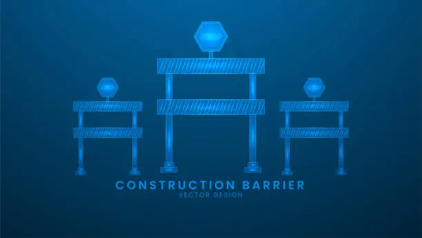 Vector illustration of Construction barrier, warning barrier, under construction. Repair or building construction concept on blue background
