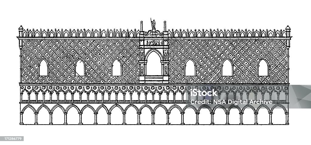 Pałacu Dodżów, Wenecja, Włochy/stylizowane architektoniczne Ilustracje - Zbiór ilustracji royalty-free (Wenecja - Włochy)