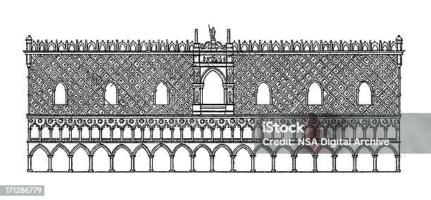 Pałacu Dodżów Wenecja Włochystylizowane Architektoniczne Ilustracje - Stockowe grafiki wektorowe i więcej obrazów Wenecja - Włochy