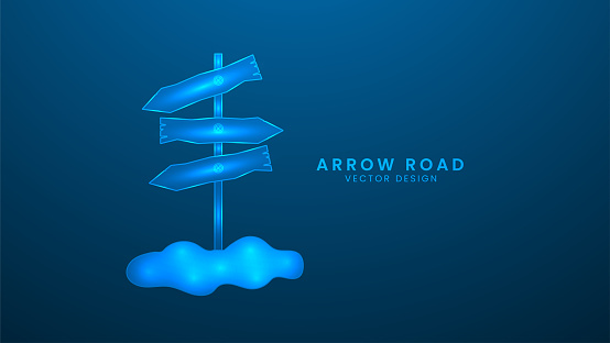 Wooden signboards. Arrow road guidepost. Vector illustration with light effect and neon