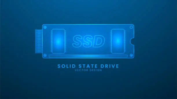 Vector illustration of Solid State Drive computer memory on blue background
