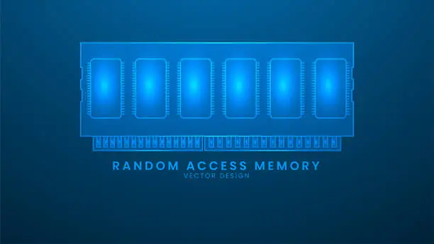 Vector illustration of Random access memory. Computer hardware ram on blue background