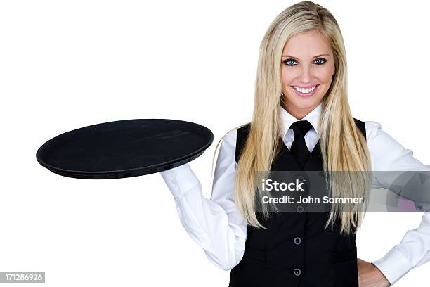 Waitress Holding A Serving Tray Stock Photo - Download Image Now - Sensuality, Women, One Woman Only