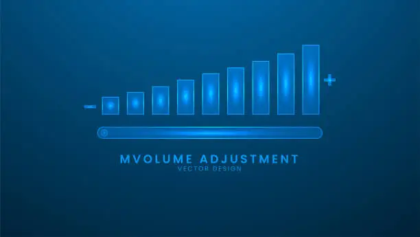 Vector illustration of Volume adjustment high, medium and low on blue background