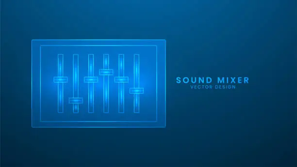Vector illustration of Music and sound mixer. Music sound equalizer interface on blue background