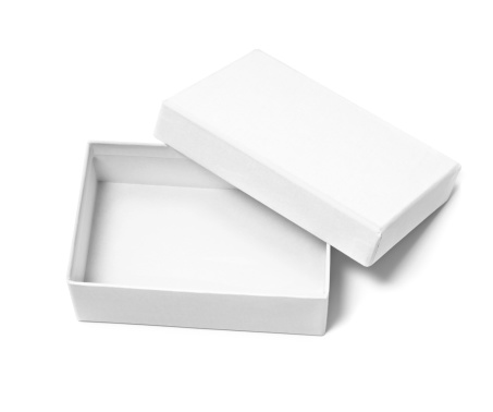 Open blank box on white.