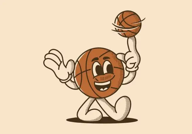 Vector illustration of Mascot character illustration of walking basketball spin the ball