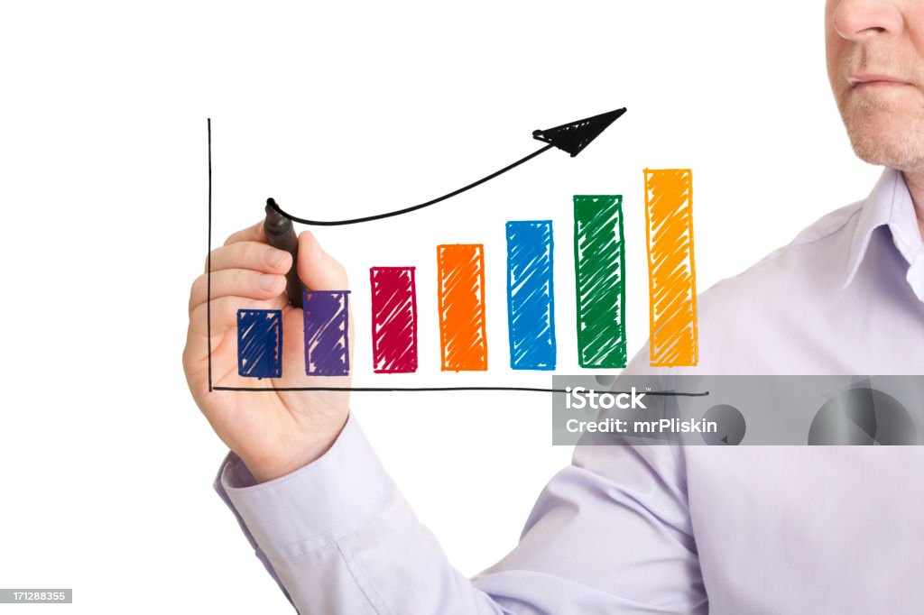 Mão de Desenho Gráfico de crescimento de lucro colorido - Foto de stock de Caneta royalty-free