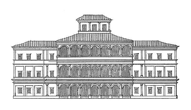 палаццо barberini, rome, italy/античный архитектурные иллюстрации - palazzo barberini stock illustrations