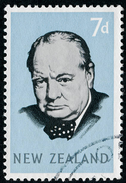 Winston Churchill Stamp Cancelled Stamp From New Zealand Featuring Winston Churchill winston churchill prime minister stock pictures, royalty-free photos & images