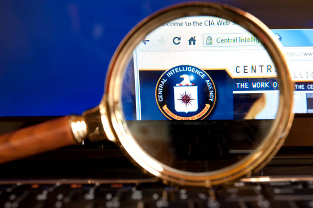 CIA website through a magnifying glass stock photo