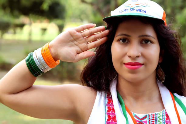 istock Saluting woman on Independence day 1712899353
