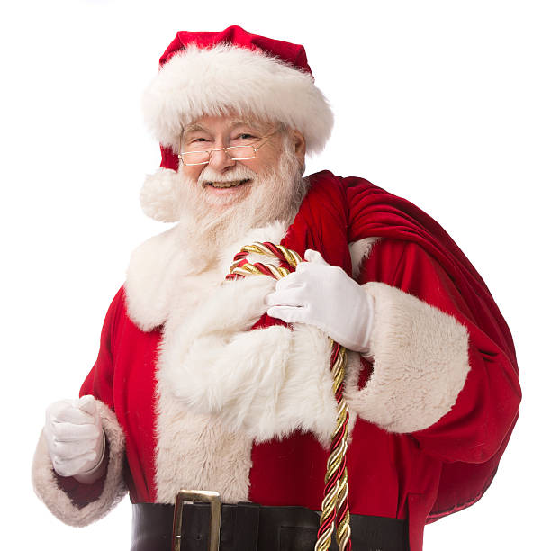 Imágenes reales de Santa Claus con bolsa de regalos tiene - foto de stock